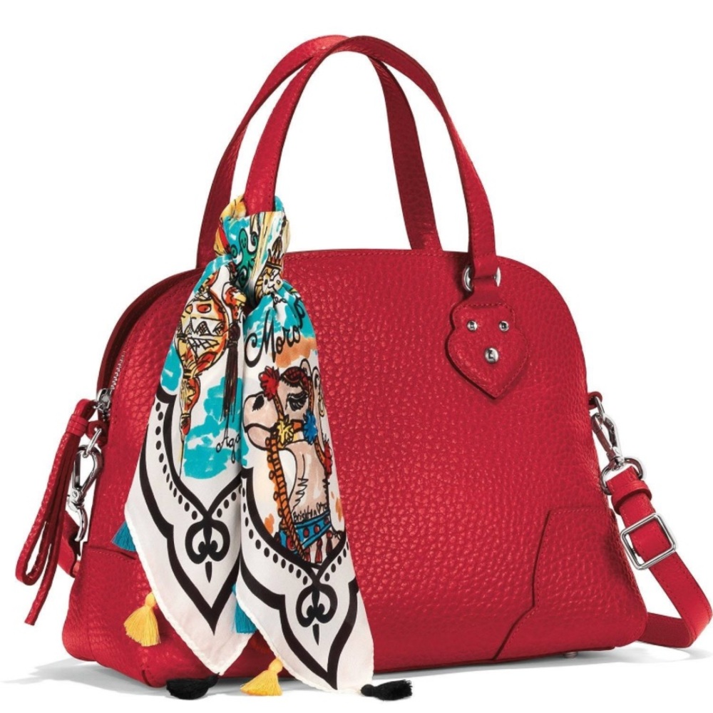 BRIGHTON ❤️RARE FIND❤️ "DAFNI" POPPY RED PEBBLED LEATHER DOMED SATCHEL BAG